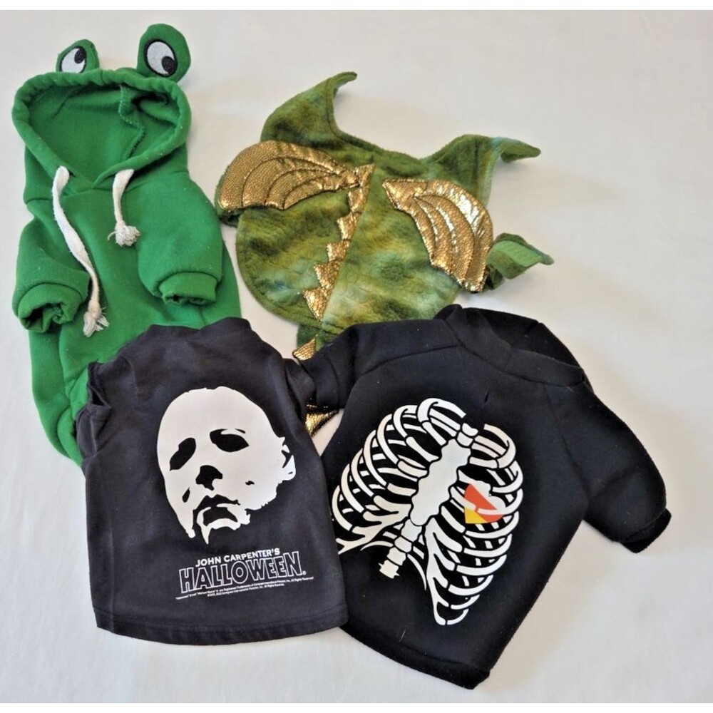 Dog Costume Bundle 4pc Pet Clothes Frog, Dragon. Halloween Hoodie Halloween...